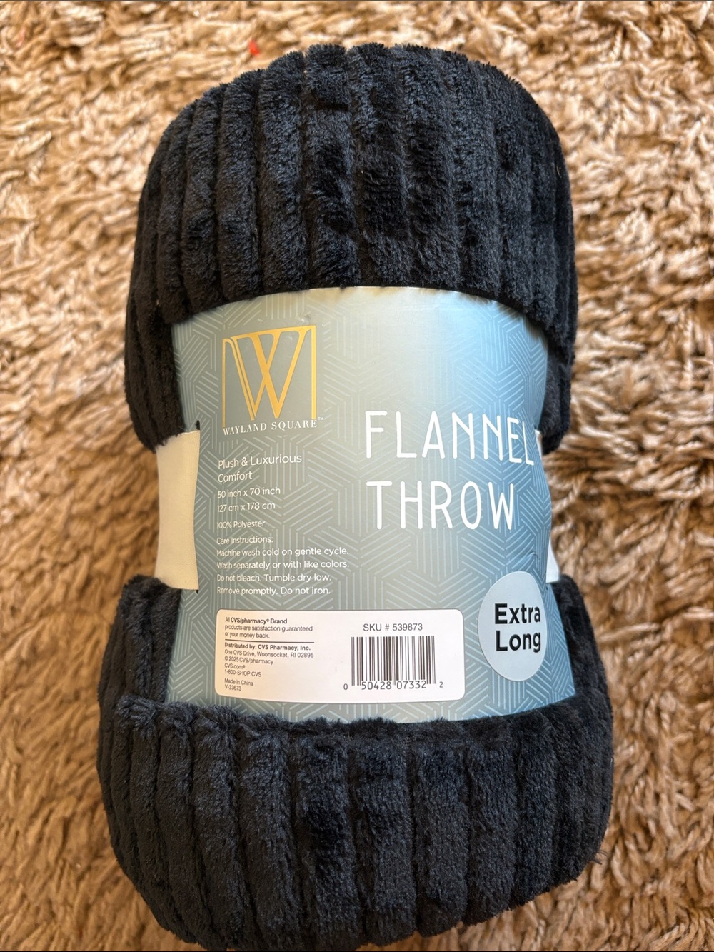 CVS Brand Black Flannel Throw Blanket - Extra Long